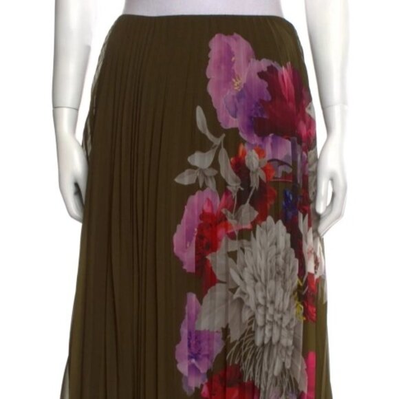 Jason Wu Green Floral Print Pleated Maxi Length Skirt L - Picture 4 of 10